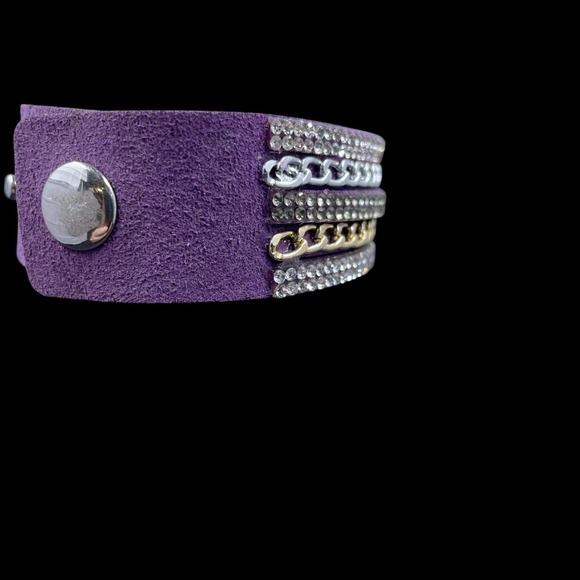 Rhinestone Chain Cuff Bracelet Purple Faux Leather Baddie Coquette Y2K Festival - Picture 6 of 8